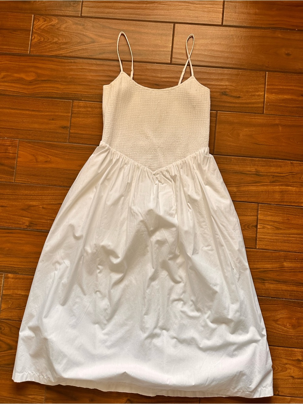 Abercrombie Sydney Smocked White Spaghetti Strap Midi Dress